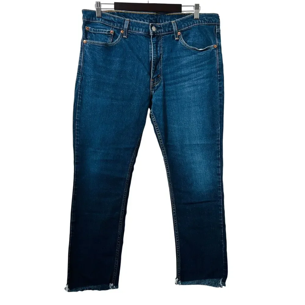 Levi's 511 Jeans Men's Size 38x30 Blue Altered Cut Raw Hem Measures 38x26